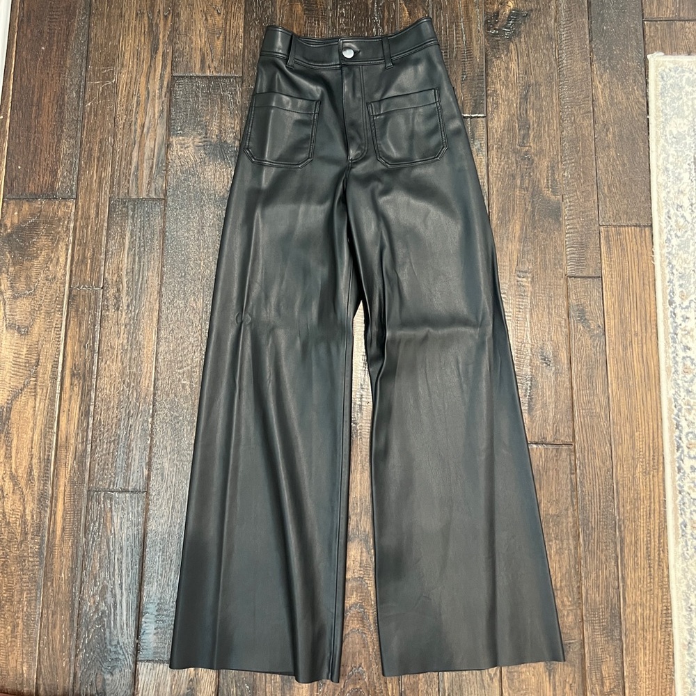 ZARA Black Faux Leather Wide-Leg Pants